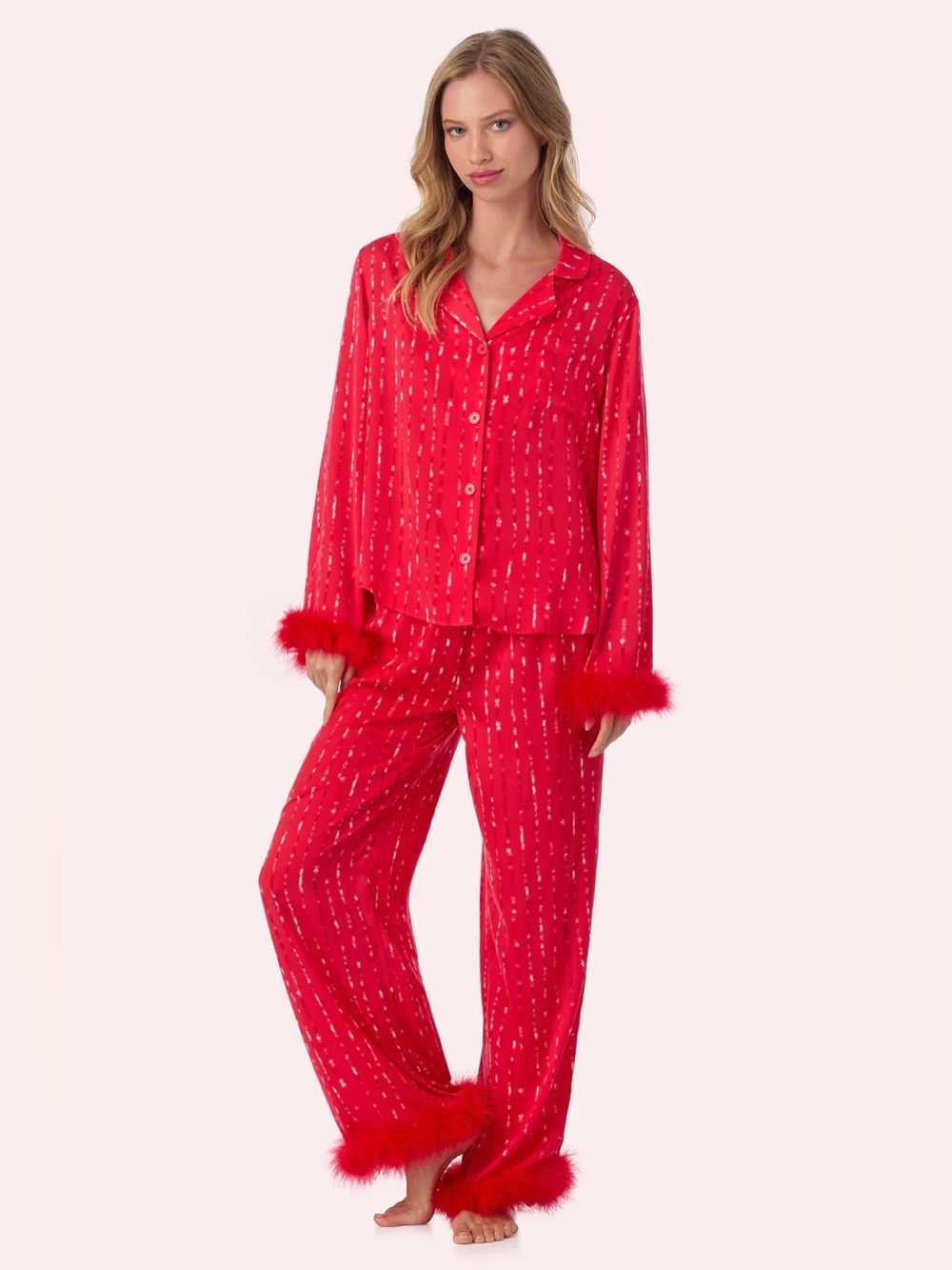 NWT Room Service Ariana Woven PJ Set in Scarlet Sequins SZ MED